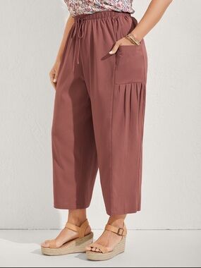 BloomChic Rust Drawstring Wide-Leg Crop Pants size 1X (14-16)